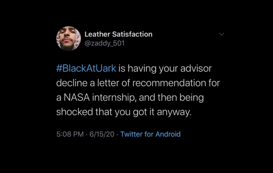 Screenshot of #BlackatUARK tweet
