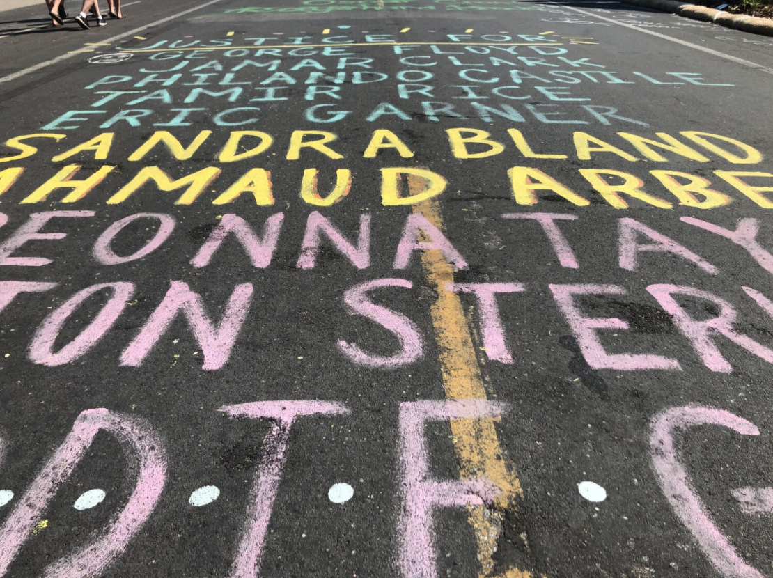 Sidewalk memorial in chalk Sidewalk memorial