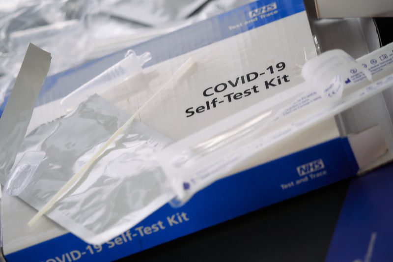 White and blue COVID-19 self-test kit